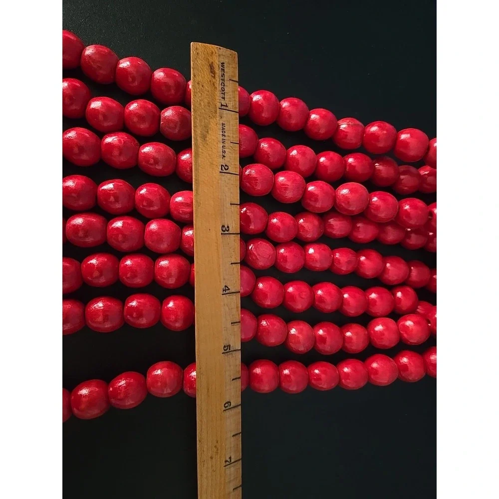 NOS‎ Vtg Christmas Wooden Wood Bead Beads Garland Red 9 Feet 3 YDS Santa's Best